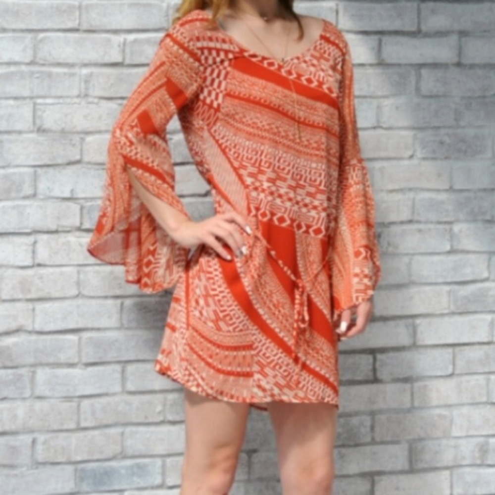 Pink Owl Retro bell sleeve dress